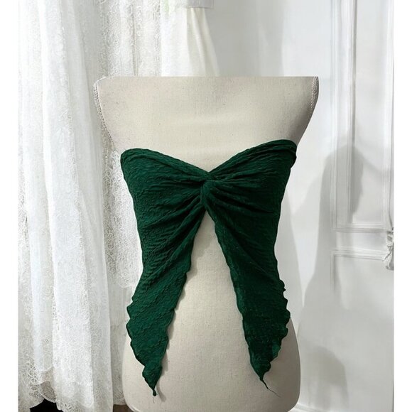 Shein Tops - Shein Green Textured Strapless Butterfly Crop Top Size Small